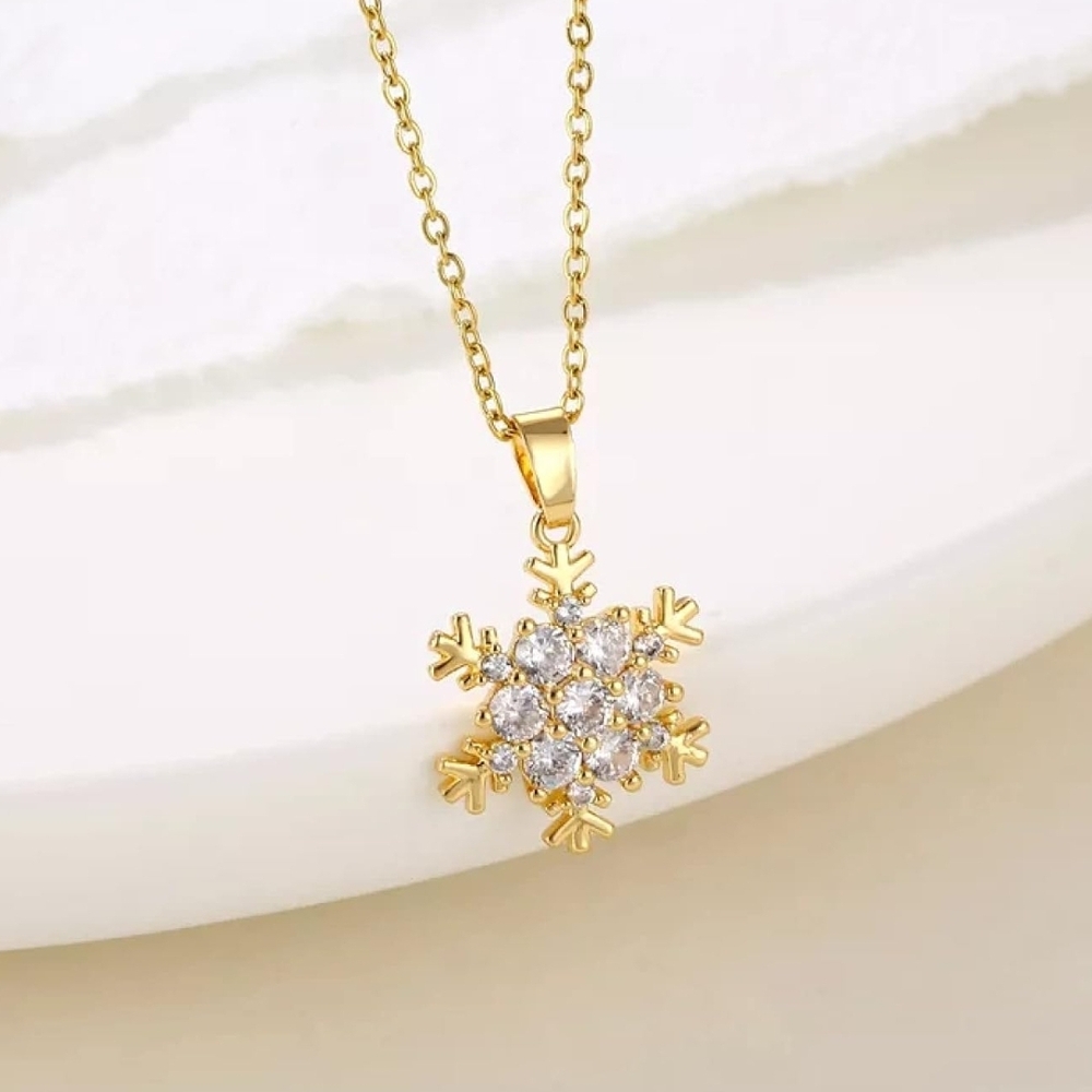 BLUE W Gold Snowflake Charm Necklace